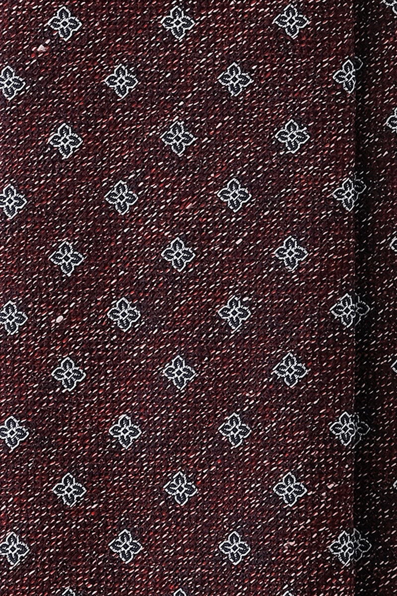 Handrolled Floral Silk Linen Jacquard Tie - Bordeaux Melange - Brunati Como
