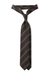 Handrolled Striped Silk Grenadine Linen Jacquard Tie - Brown Melange / Blue - Brunati Como