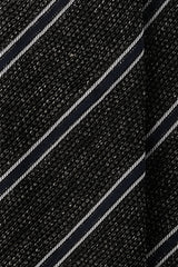 Handrolled Striped Silk Grenadine Linen Jacquard Tie - Green Melange / Blue - Brunati Como