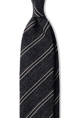 Handrolled Striped Silk Grenadine Linen Jacquard Tie - Blue Melange / Brown - Brunati Como