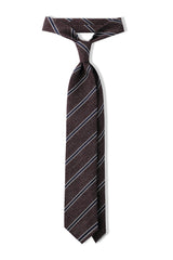 Handrolled Striped Silk Grenadine Linen Jacquard Tie - Bordeaux Melange / Blue - Brunati Como
