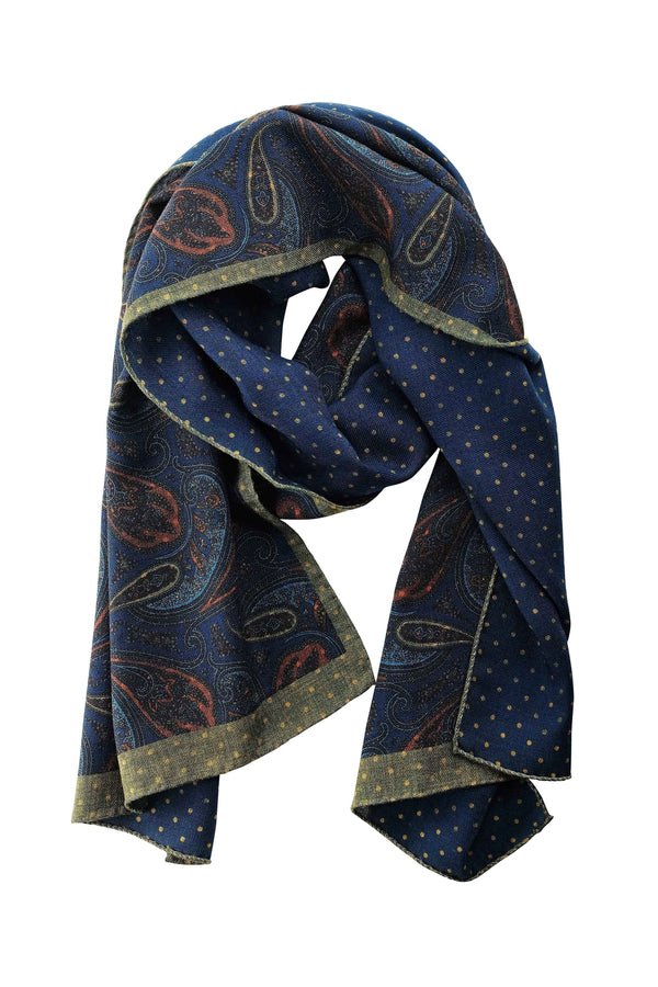 Handrolled Doubleface Flannel Scarf - Blue / Moss Green - Brunati Como