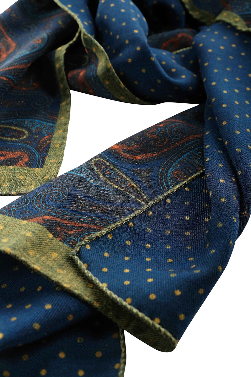 Handrolled Doubleface Flannel Scarf - Blue / Moss Green - Brunati Como