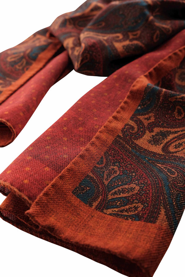 Handrolled Doubleface Flannel Scarf - Rust / Copper Red - Brunati Como