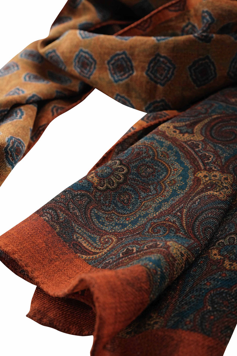 Handrolled Doubleface Flannel Scarf - Amber / Ginger - Brunati Como