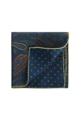 Doubleface Handrolled Flannel Pocket Square - Blue / Moss Green - Brunati Como