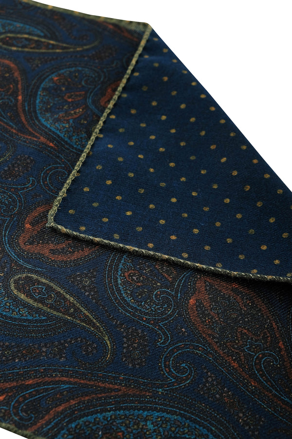 Doubleface Handrolled Flannel Pocket Square - Blue / Moss Green - Brunati Como