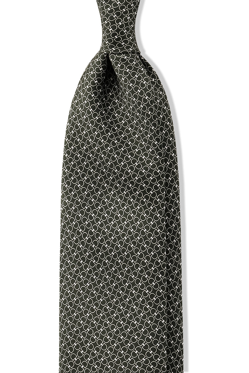 3-Fold Horsebit Printed Silk Tie - Forest - Brunati Como