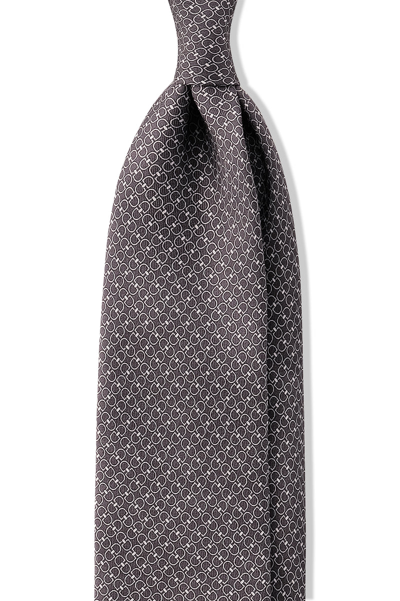 3-Fold Horsebit Printed Silk Tie - Grey - Brunati Como
