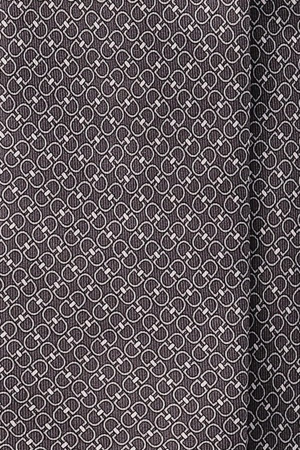 3-Fold Horsebit Printed Silk Tie - Grey - Brunati Como