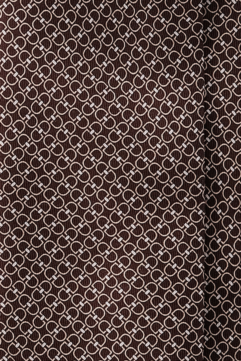 3-Fold Horsebit Printed Silk Tie - Brown - Brunati Como