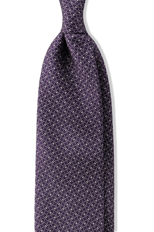 3-Fold Horsebit Printed Silk Tie - Purple - Brunati Como