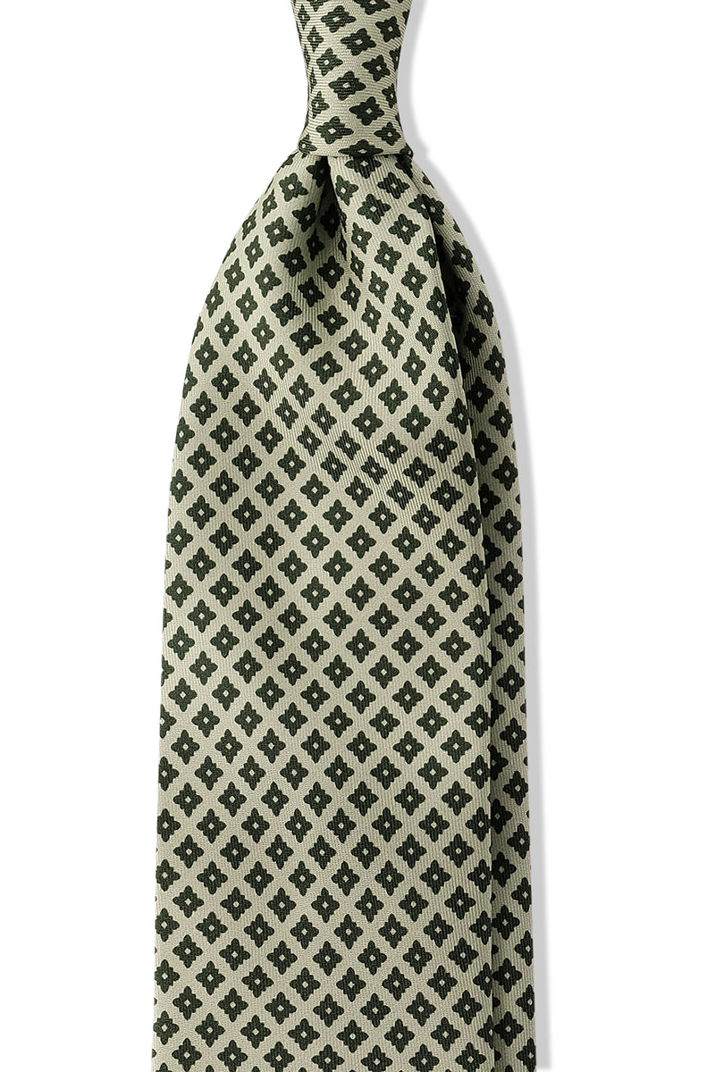 3-Fold Floral Printed Silk Tie - Green/Forest - Brunati Como