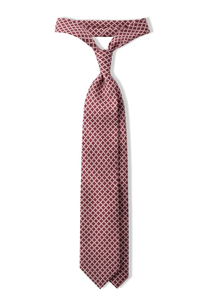 3-Fold Floral Printed Silk Tie - Pink/Bordeaux - Brunati Como