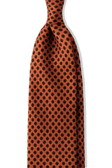 3-Fold Floral Printed Silk Tie - Orange/Brown - Brunati Como