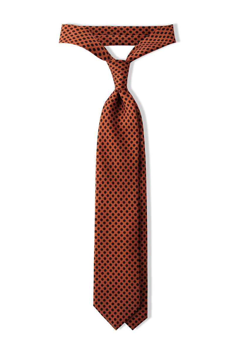 3-Fold Floral Printed Silk Tie - Orange/Brown - Brunati Como