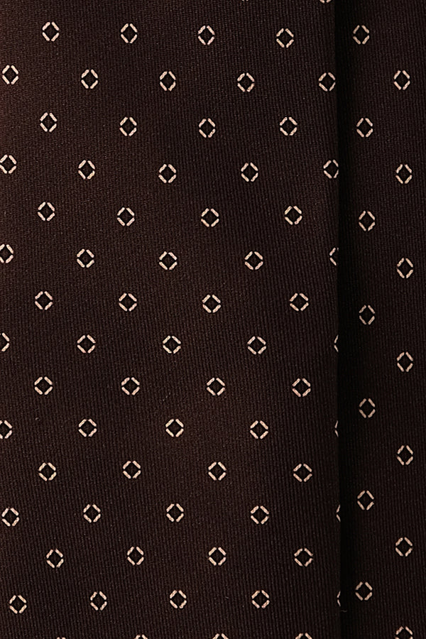 3-Fold Cube Patterned Printed Silk Tie - Brown/Beige - Brunati Como