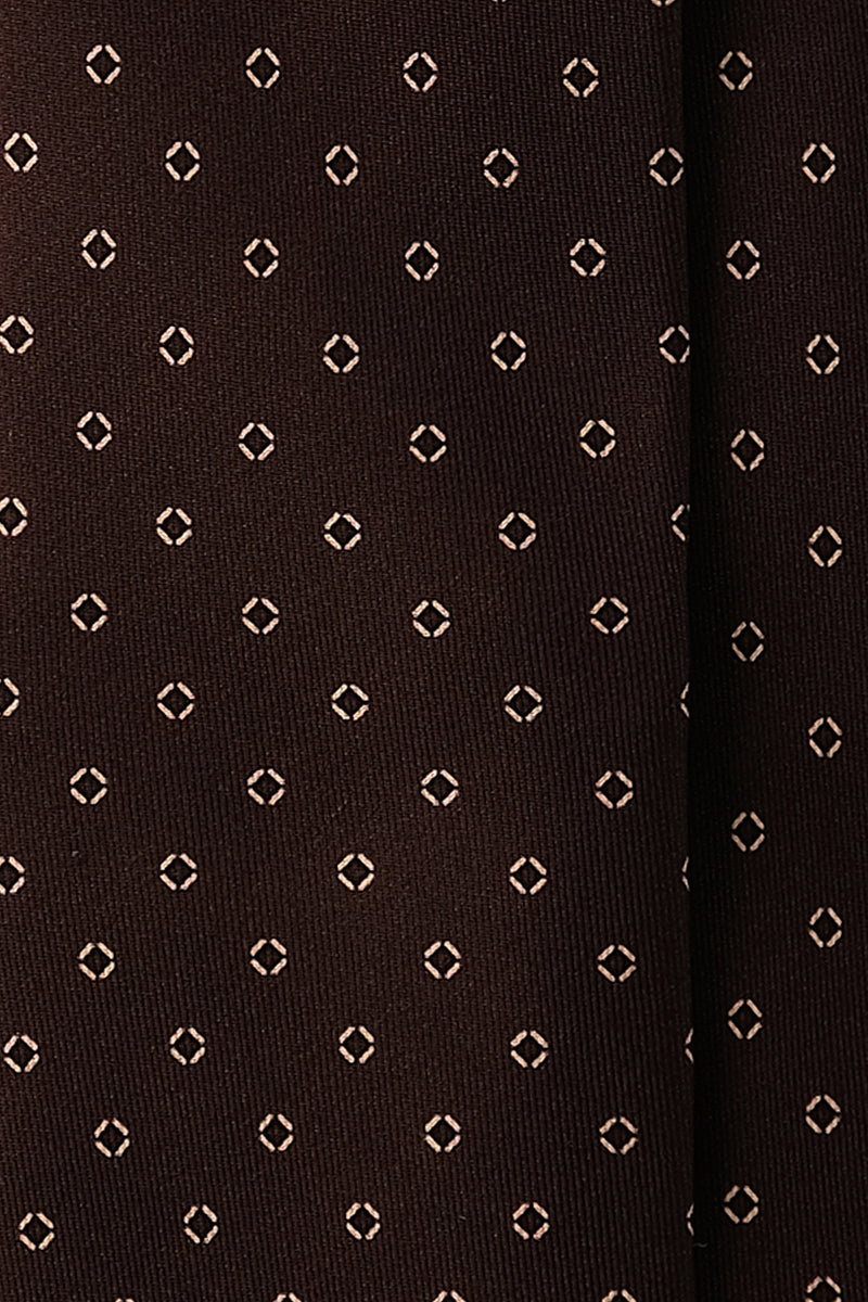 3-Fold Cube Patterned Printed Silk Tie - Brown/Beige - Brunati Como