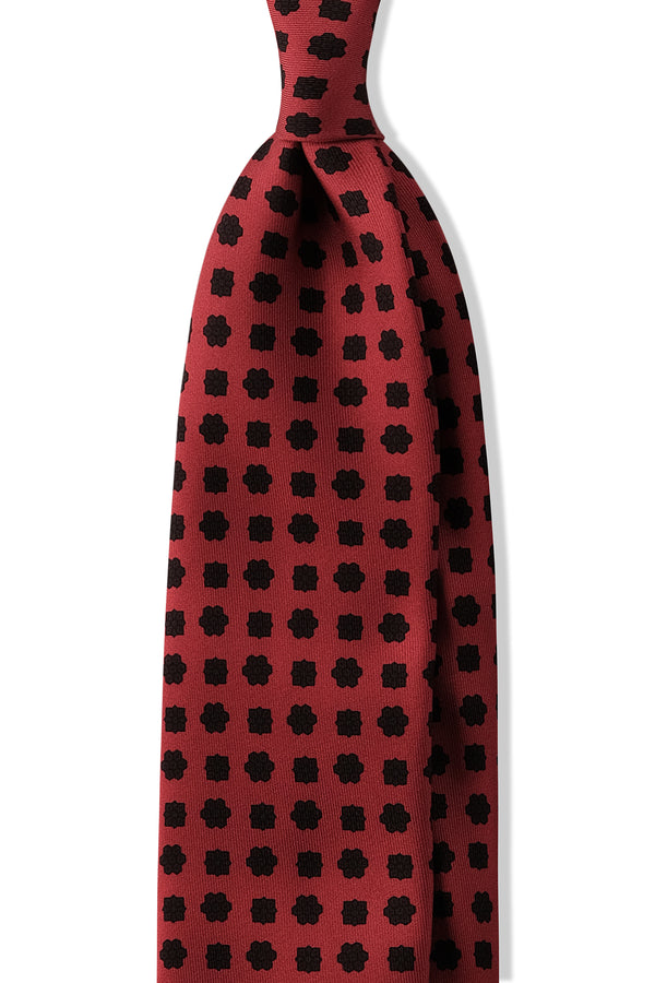 3-Fold Floral Patterned Printed Silk Tie - Soft Red/Brown - Brunati Como