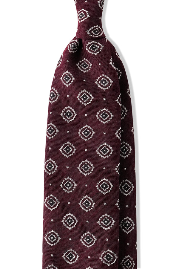 3-Fold Medallion Woven Silk Tie - Burgundy/Silver/Brown - Brunati Como