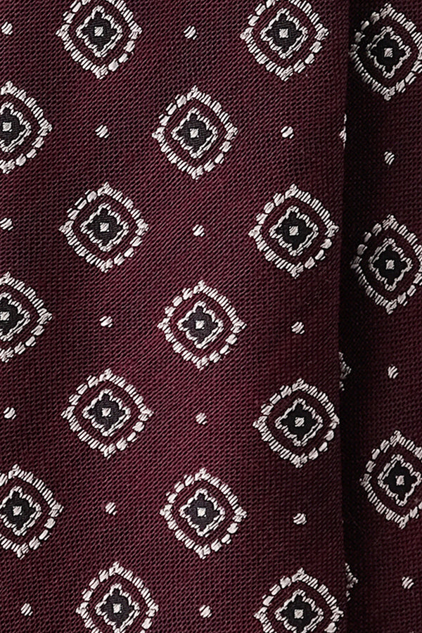 3-Fold Medallion Woven Silk Tie - Burgundy/Silver/Brown - Brunati Como