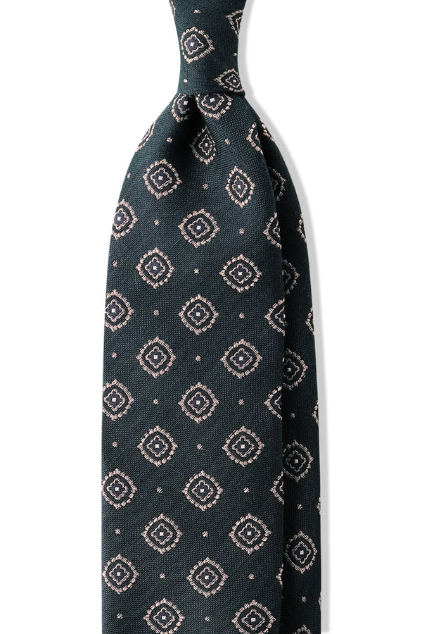 3-Fold Medallion Woven Silk Tie - Forest/Gold/Navy - Brunati Como