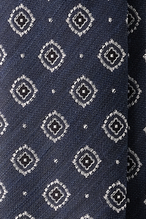 3-Fold Medallion Woven Silk Tie - Blue/Silver/Navy - Brunati Como