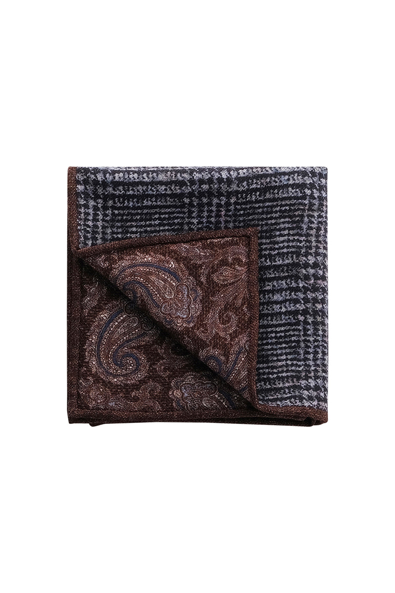 Doubleface Handrolled Silk Linen Pocket Square - Navy/Brown - Brunati Como