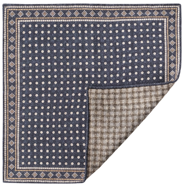 Doubleface Handrolled Polka Dot Silk Pocket Square - Blue/Beige - Brunati Como