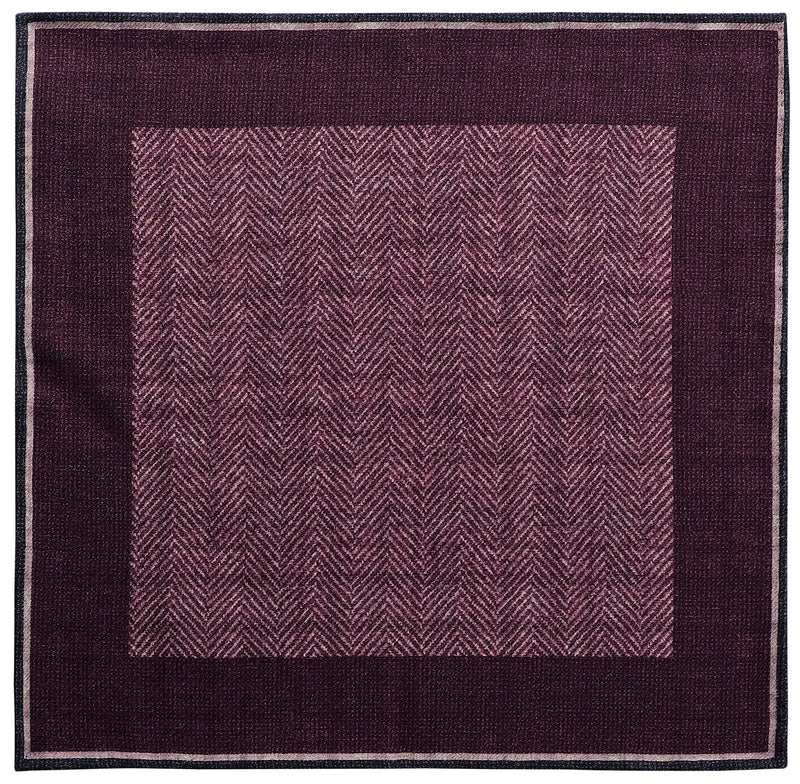 Doubleface Herringbone Silk Linen Pocket Square - Burgundy/Navy/Beige - Brunati Como