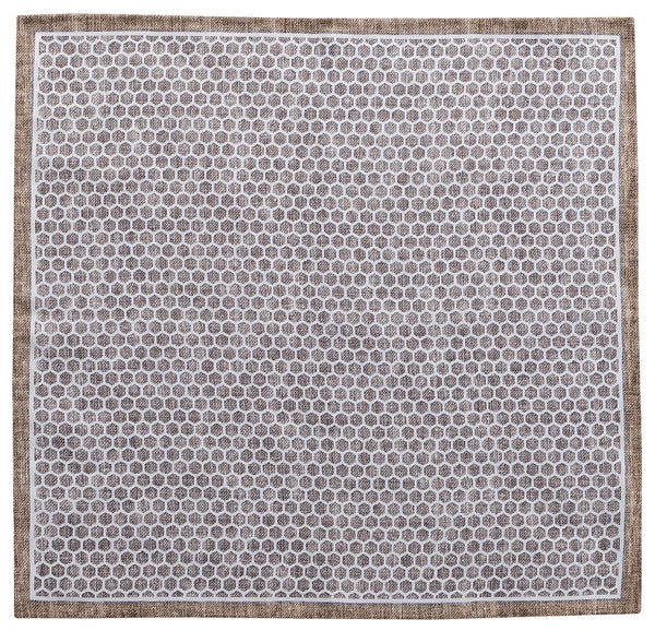 Honeycomb Irish Linen Pocket Square - Beige/Blue - Brunati Como