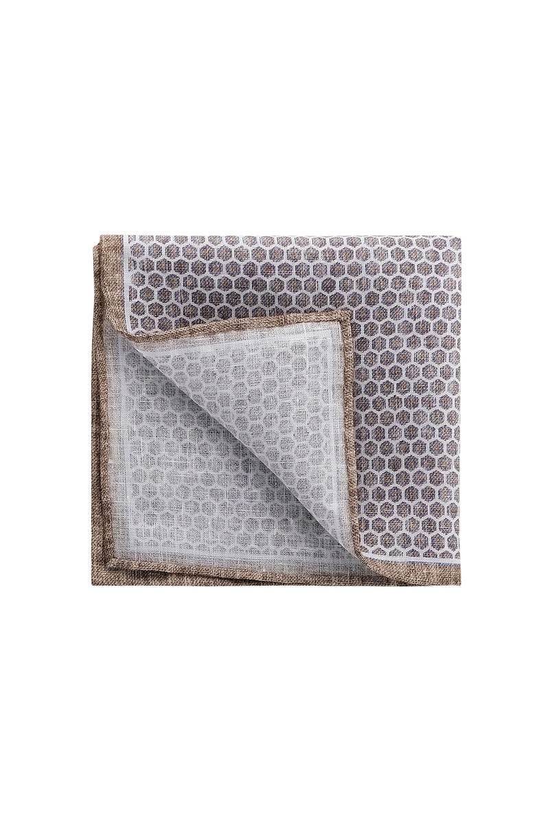 Honeycomb Irish Linen Pocket Square - Beige/Blue - Brunati Como