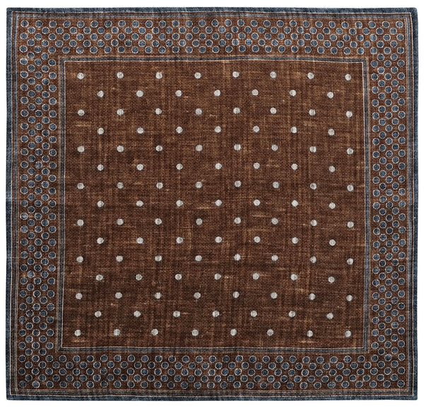 Doubleface Patterned Irish Linen Silk Pocket Square - Brown/Blue/Forest/Beige - Brunati Como