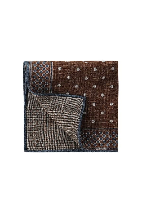 Doubleface Patterned Irish Linen Silk Pocket Square - Brown/Blue/Forest/Beige - Brunati Como