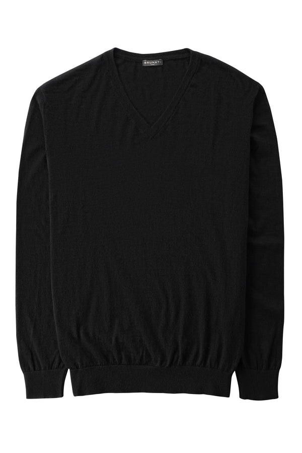 Black Cashmere Silk V-Neck Jumper - Brunati Como