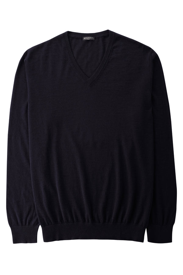 Navy Cashmere Silk V-Neck Jumper - Brunati Como