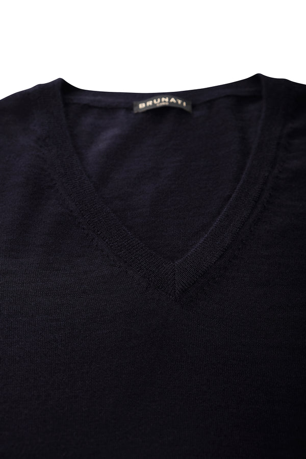 Navy Cashmere Silk V-Neck Jumper - Brunati Como