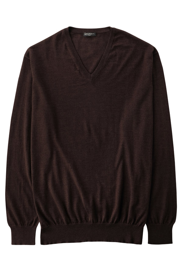 Brown Cashmere Silk V-Neck Jumper - Brunati Como