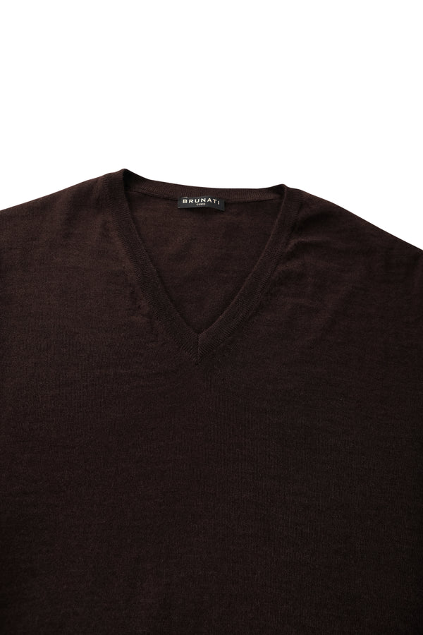 Brown Cashmere Silk V-Neck Jumper - Brunati Como