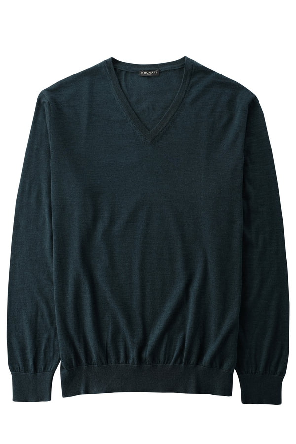 Dark Green Cashmere Silk V-Neck Jumper - Brunati Como