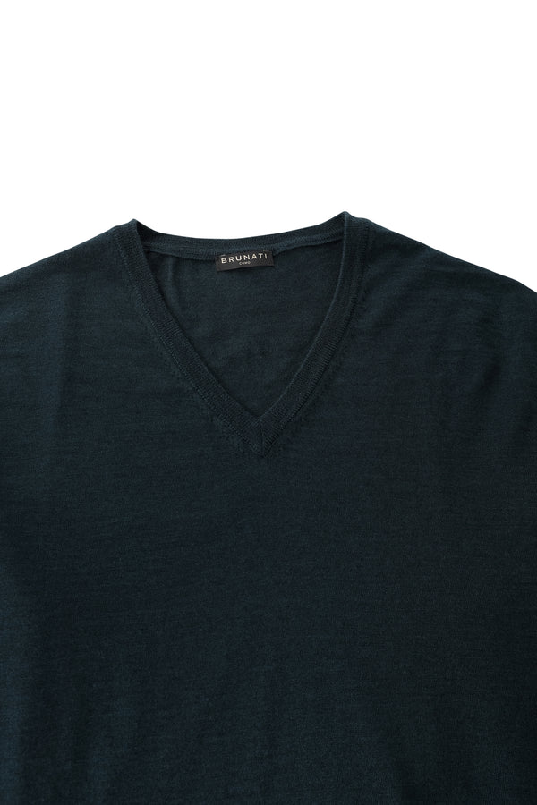 Dark Green Cashmere Silk V-Neck Jumper - Brunati Como