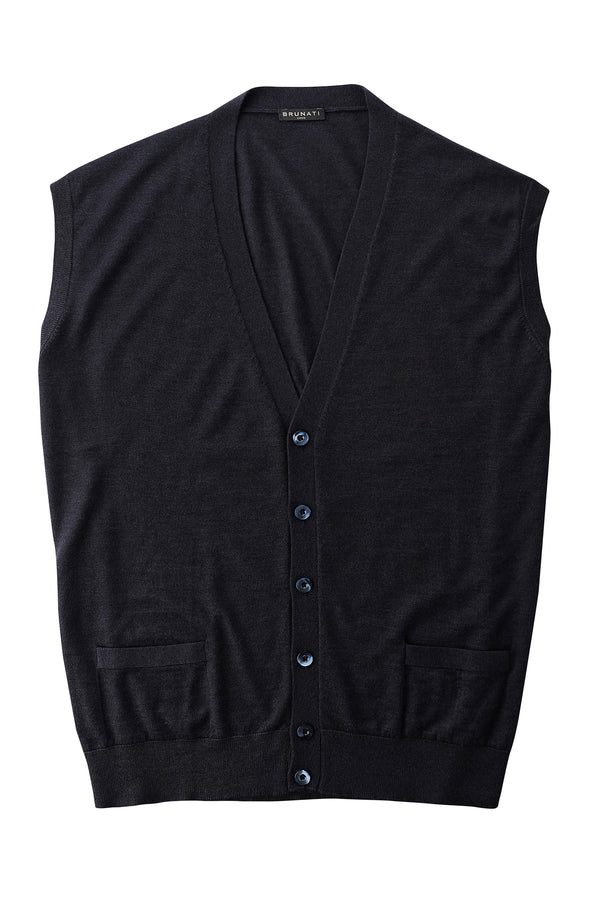 Navy Cashmere Silk Knitted Vest - Brunati Como