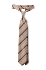 3-Fold Handrolled Striped Wool Tie - Beige / Brown / Light Beige - Brunati Como