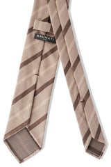 3-Fold Handrolled Striped Wool Tie - Beige / Brown / Light Beige - Brunati Como