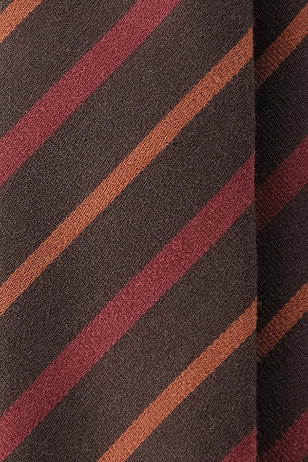 3-Fold Handrolled Striped Wool Tie - Brown / Orange / Soft Red - Brunati Como