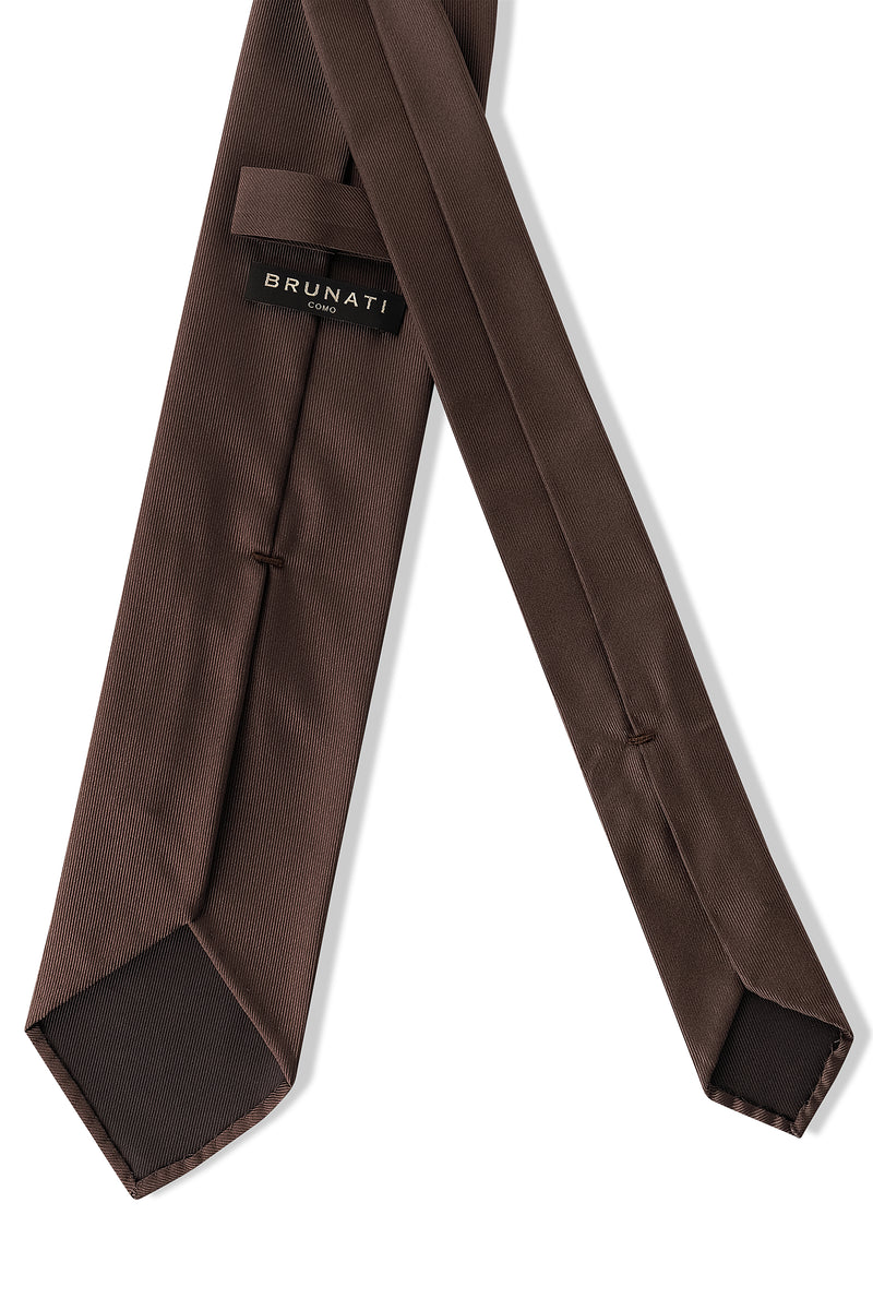 3-Fold Doubleface Solid Silk Tie - Brown - Brunati Como