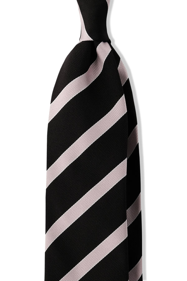 3-Fold Striped Repp Silk Tie - Black / Light Pink - Brunati Como