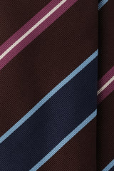 3-Fold Preppy Repp Silk Tie - Brown / Royal Blue / Purple - Brunati Como