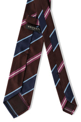 3-Fold Preppy Repp Silk Tie - Brown / Royal Blue / Purple - Brunati Como