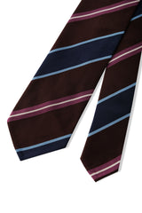 3-Fold Preppy Repp Silk Tie - Brown / Royal Blue / Purple - Brunati Como